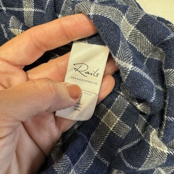 Rails Brushed Lennox Indigo Grey Plaid Flannel Button Down Shirt Men’s Large - Picture 8 of 10